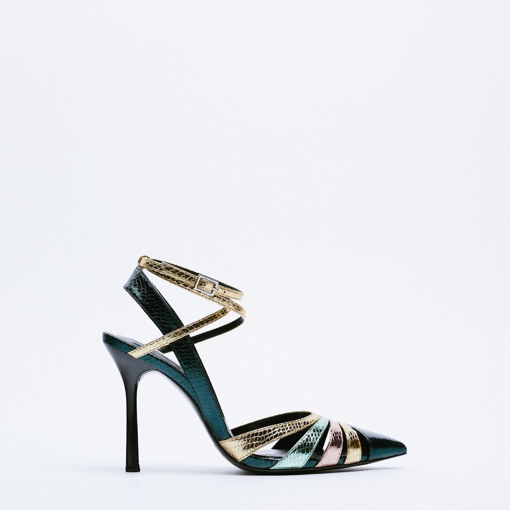 Zara Pyton/Snakeskin Pointed Tip Metallic Heels W… - image 2